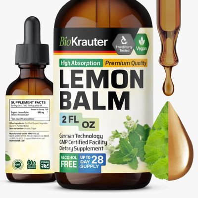 BIO KRAUTER Lemon Balm Leaf Extract - Vegan Melissa Lemon Balm Tincture for Calmness Support - Sugar &amp; Alcohol-Free - 2 Fl. Oz.