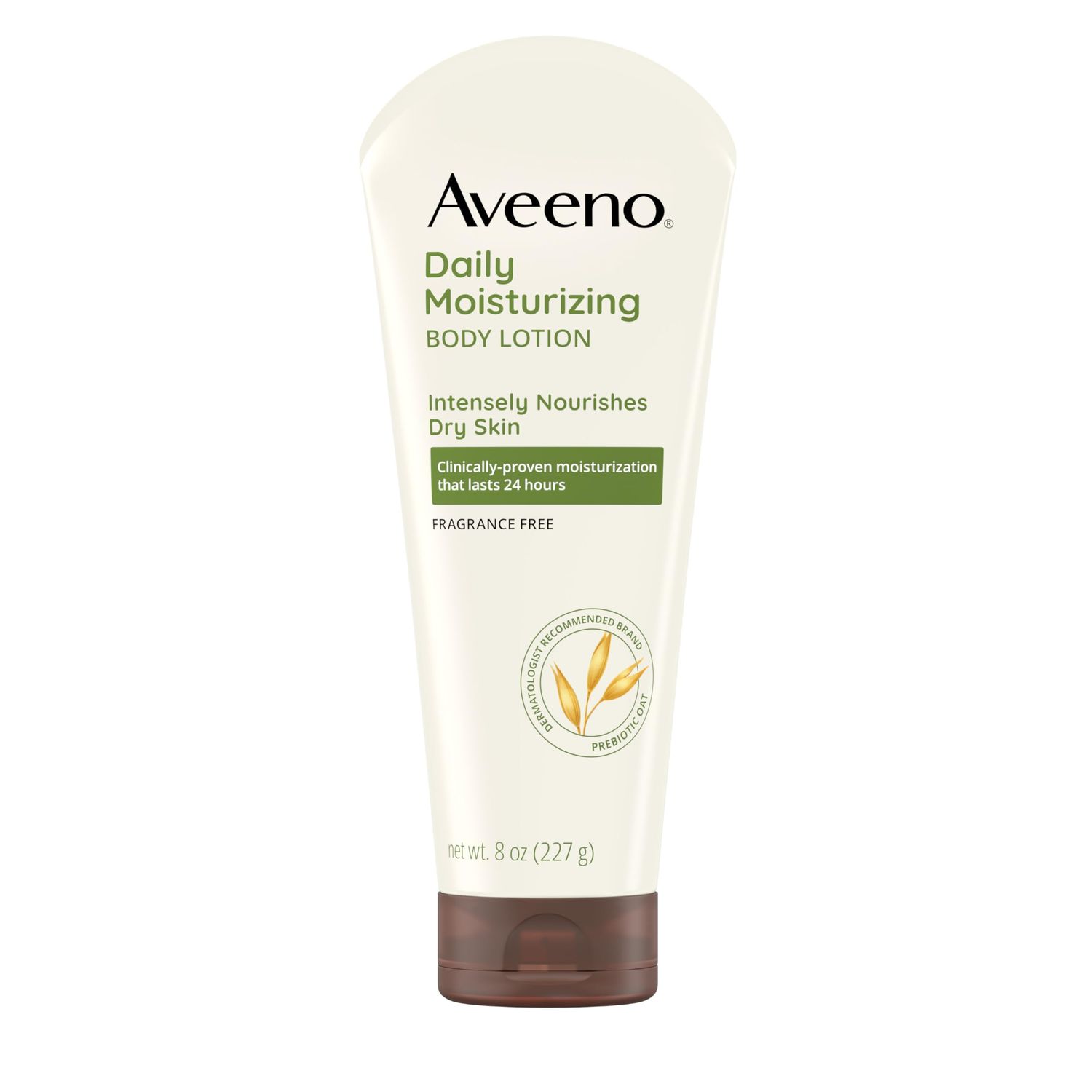 Aveeno Daily Moisturizing Body Lotion with Soothing Prebiotic Oat, Gentle Lotion Nourishes Dry Skin With Moisture, Paraben-, Dye- &amp; Fragrance-Free, Non-Greasy &amp; Non-Comedogenic, 8 fl. oz