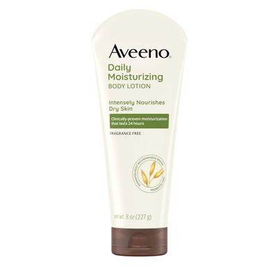 Aveeno Daily Moisturizing Body Lotion with Soothing Prebiotic Oat, Gentle Lotion Nourishes Dry Skin With Moisture, Paraben-, Dye- &amp; Fragrance-Free, Non-Greasy &amp; Non-Comedogenic, 8 fl. oz