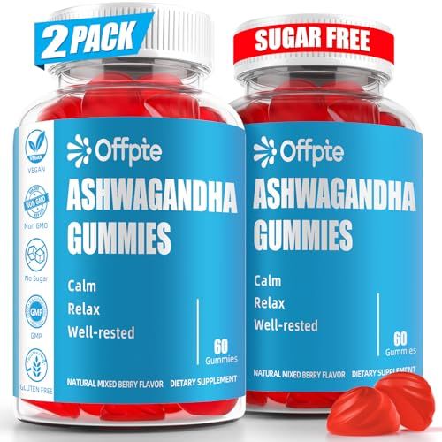 OFFPTE Ashwagandha Gummies Sugar Free for Women Men, High Potency Ashwagandha Root Extract Supplements with L-Theanine GABA Chamomile Turmeric Vitamin D3 B12 for Stress Adults Vegan Mixed Berry