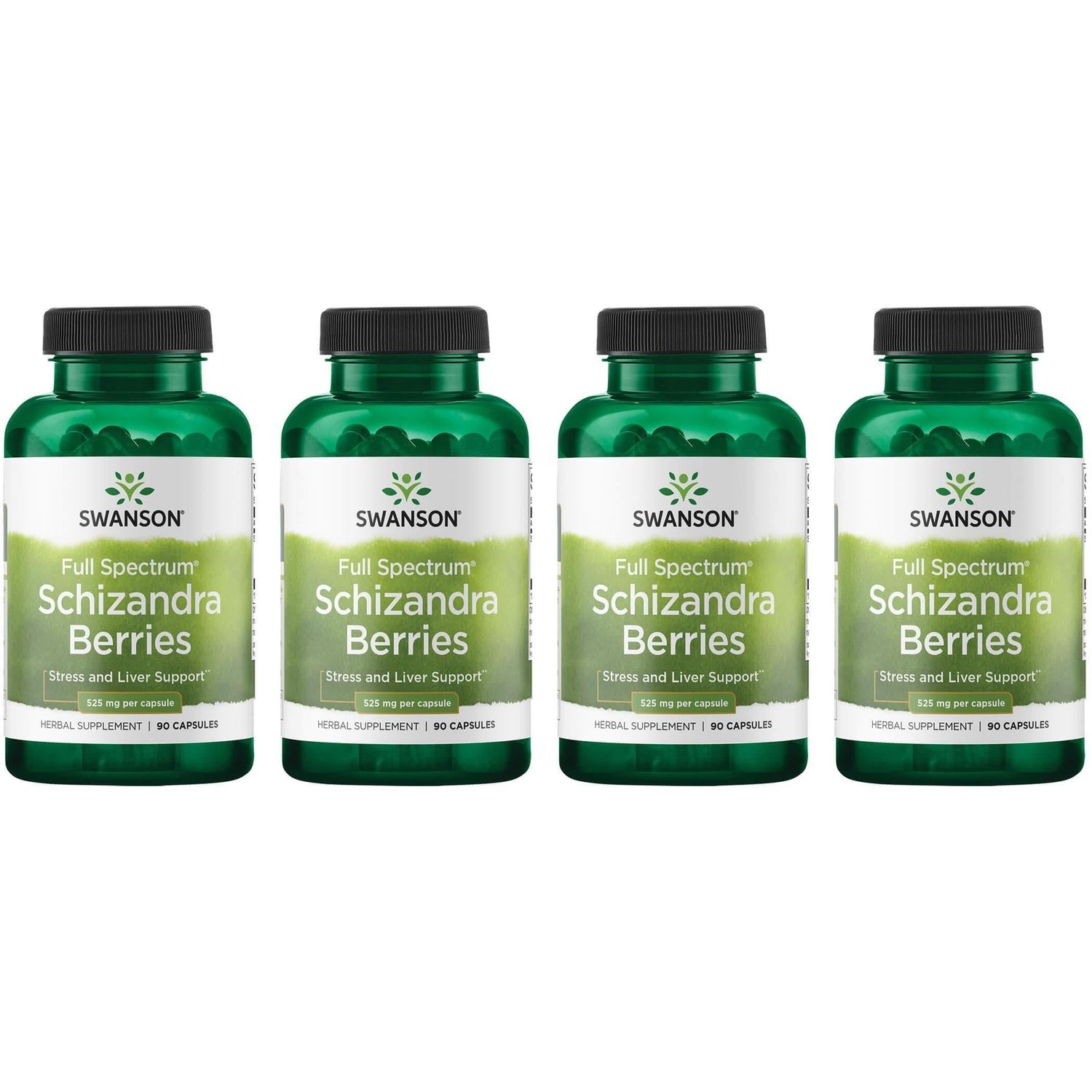 Swanson Full Spectrum Schizandra Berries - Herbal Supplement Promoting Stress Support &amp; Liver Health - Helps Easy Body and Mind wNatural Ingredients - 90 Capsules, 525mg Each 4 Pack