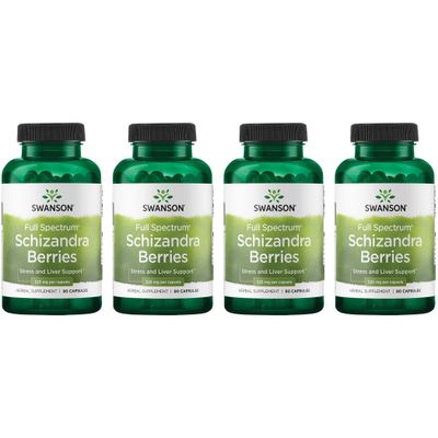 Swanson Full Spectrum Schizandra Berries - Herbal Supplement Promoting Stress Support &amp; Liver Health - Helps Easy Body and Mind wNatural Ingredients - 90 Capsules, 525mg Each 4 Pack