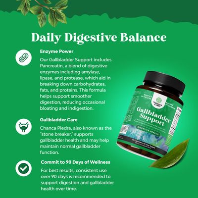 Gallbladder Support Digestive Enzymes with Ox Bile - Purified Ox Bile Salts for No Gallbladder &amp; Pancreas Cleanse, Detox &amp; Repair - Digestion Supplement with Pancreatin &amp; Chanca Piedra - 90 Capsules