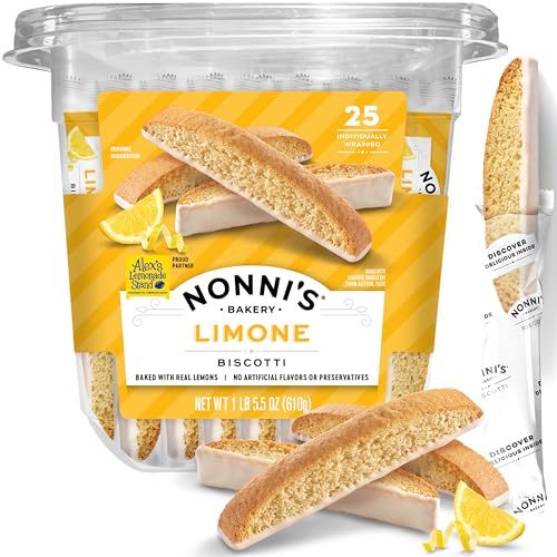 Nonni&#39;s Limone Biscotti Italian Cookies Tub - Individually Wrapped Cookies - Italian Biscotti Cookies - Lemon Cookies Perfect for Tea - Kosher Cookies - 1 lb 5.5oz 610g