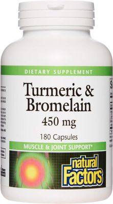 Natural Factors, Turmeric &amp; Bromelain 450 mg, Muscle and Joint Support, 180 Capsules