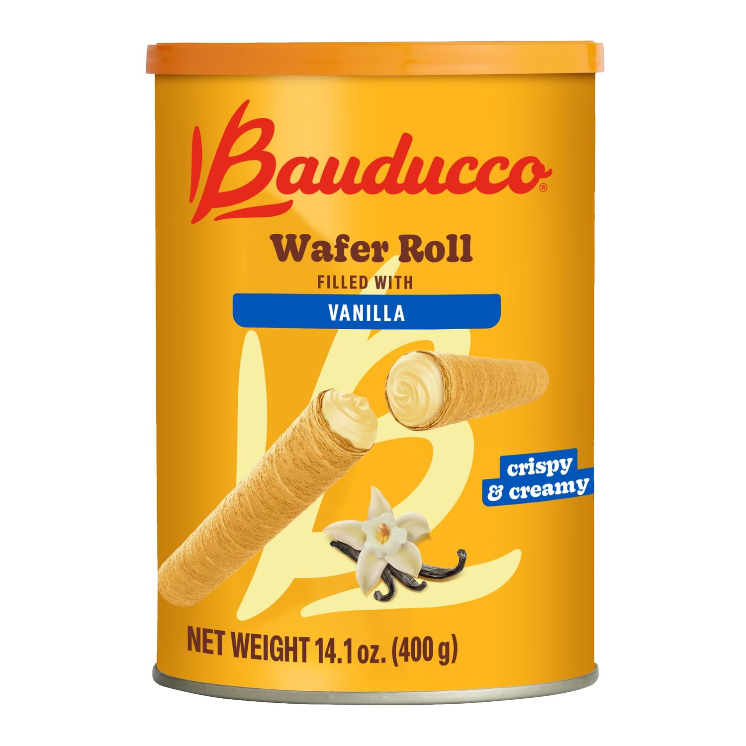 Bauducco Wafer Rolls, Vanilla, 14.1 oz Pack of 1 - Crispy Cream-Filled Cookies - Gourmet Rolled Wafer Sticks - Premium Dessert Treat - Perfect for Coffee, Parties &amp; Gift Baskets - Family Sharing Snack