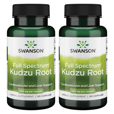 Swanson Full Spectrum Kudzu Root - Herbal Supplement Supporting Heart Health &amp; Liver Health - May Support Healthy Blood Pressure &amp; Cholesterol Levels - 60 Capsules, 500mg Each 2 Pack