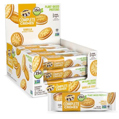 Lenny &amp; Larry&#39;s The Complete Cremes, Sandwich Cookies, Vanilla, Vegan, 5g Plant Protein, 6 Cookies Per Pack Box of 12