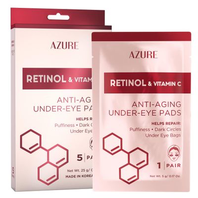 Azure Cosmetics Retinol &amp; Vitamin C Anti Aging Under Eye Pads - Hydrating &amp; Refreshing Eye Mask Patches - Reduces Fine Lines, Wrinkles, Dark Circles &amp; Puffiness - Skin Care Made in Korea - 5 Pairs