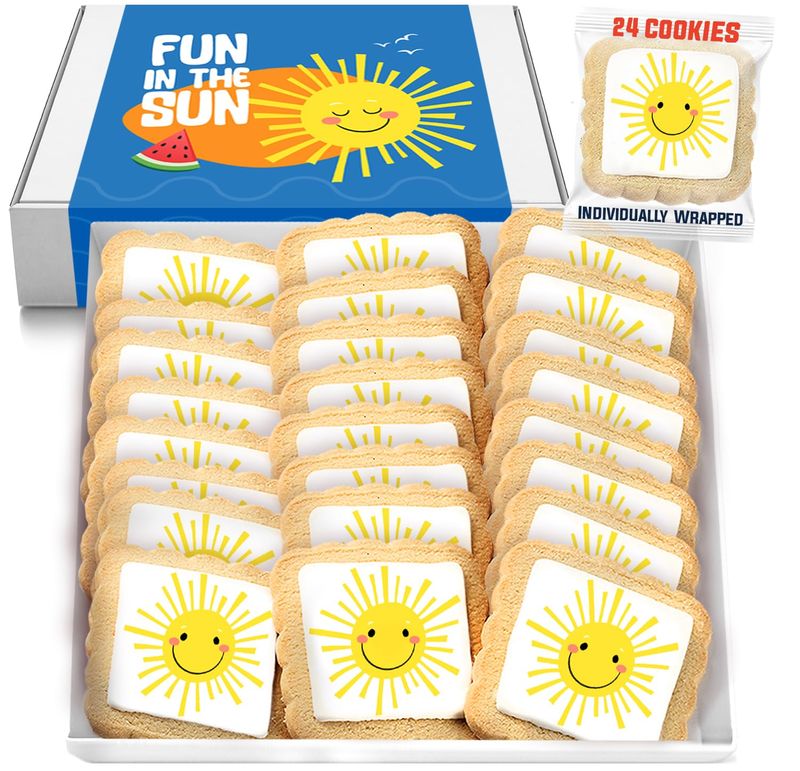 Sun Cookies Beach Party Pool Favors Individually Wrapped Sun Them 24 Pack Bulk for Kids Birthday Party Sugar Cookie