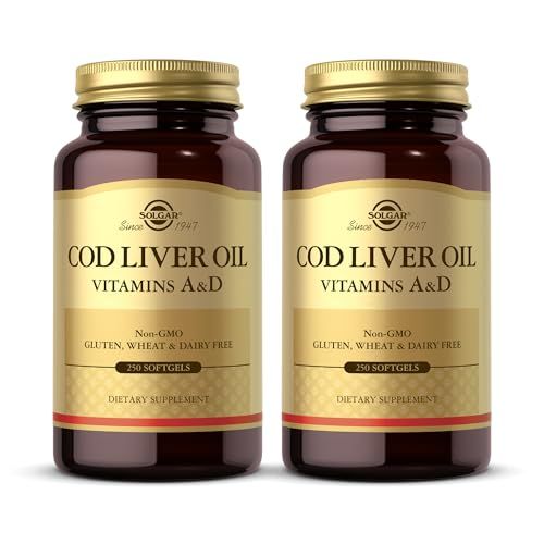 SOLGAR Cod Liver Oil - 250 Softgels, Pack of 2 - Provides Vitamins A &amp; D - Non-GMO, Gluten Free - 500 Total Servings