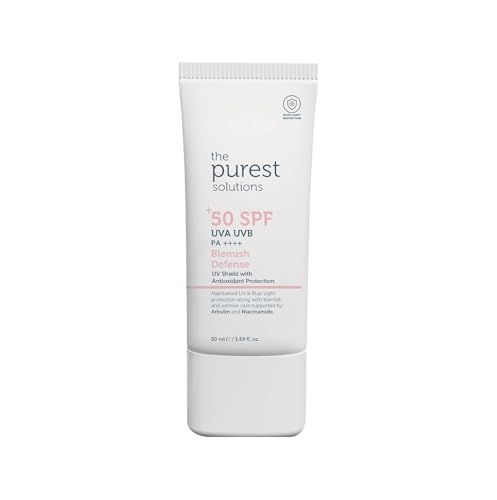 The Purest Solutions Blemish Defense UV Shield with Antioxidant Protection SPF 50 - 8h UVA Protection, Arbutin &amp; Niacinamide for Skin Tone Harmonization and Moisturizers - Vegan 50 ml