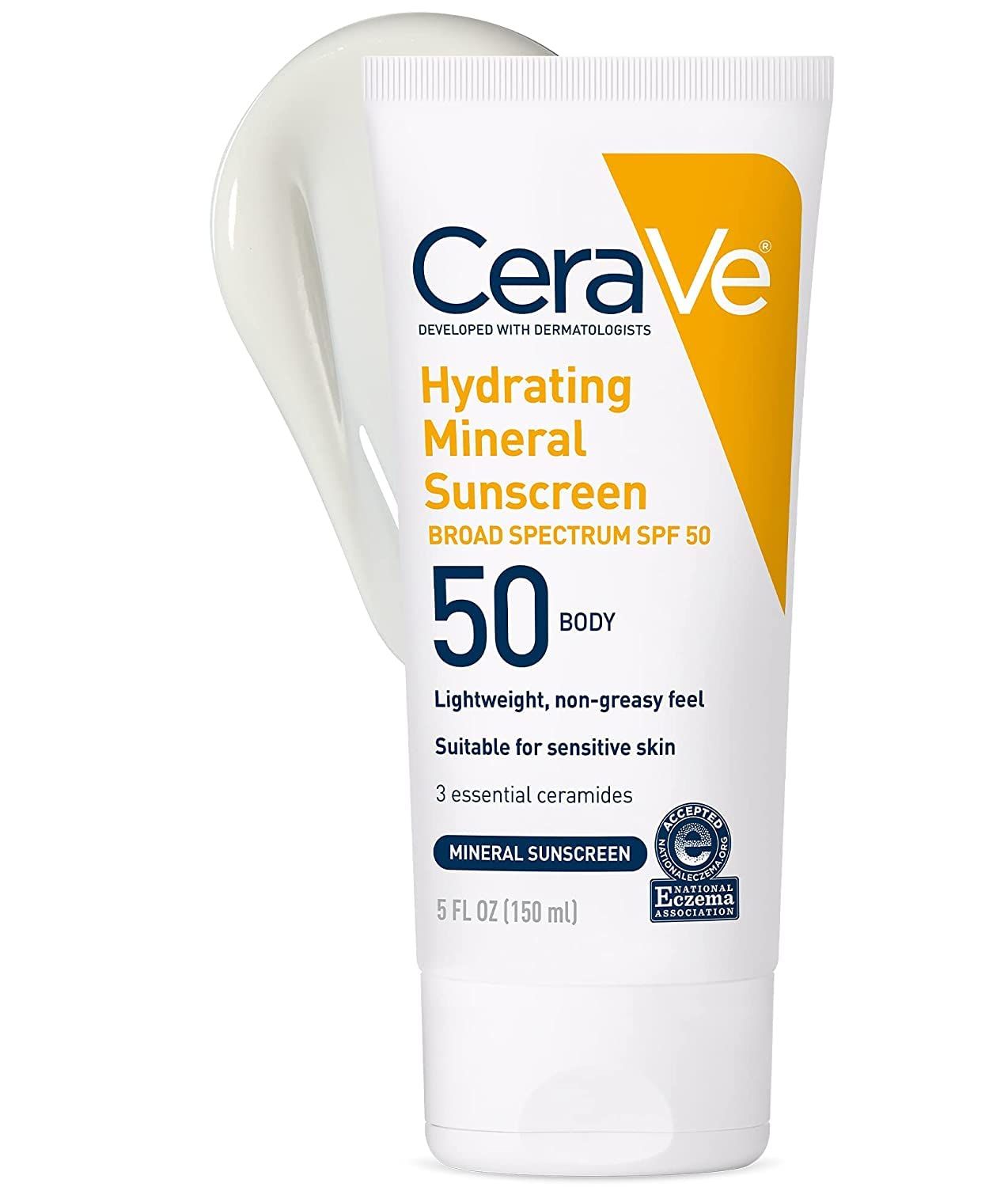 CeraVe 100 Mineral Sunscreen Spf 50 Body Sunscreen With Zinc oxide &amp; Titanium Dioxide for Sensitive Skin 5 Oz, 2 Pack