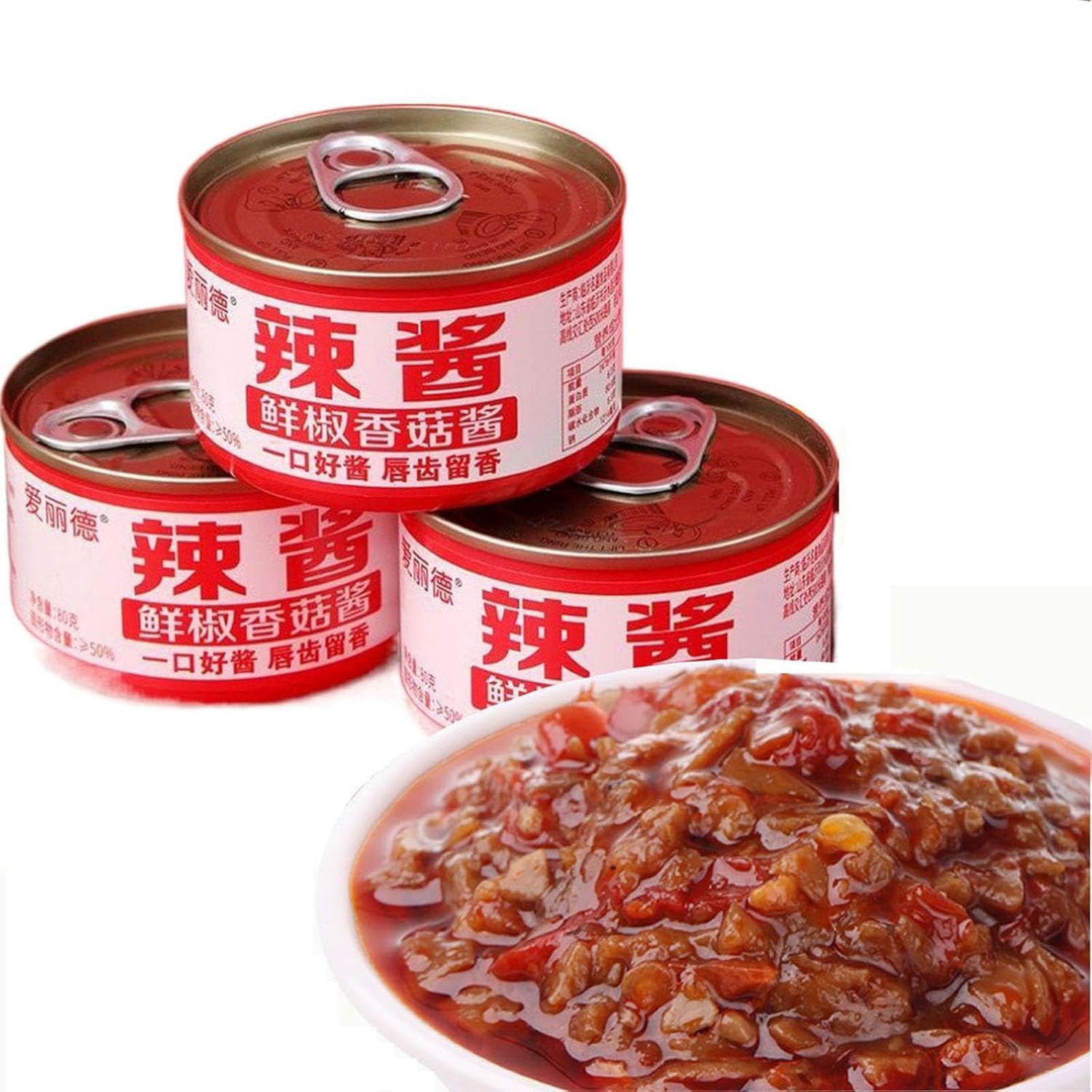 Instant Mushroom Sauce, Chili Paste? Chopped colorful pepper sauce 80gcan, Picked red &amp; green peppers, Dipping sauce, Delicious mushrooms ??? Chili Flavor,3 cans