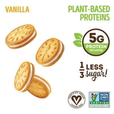 Lenny &amp; Larry's The Complete Cremes, Sandwich Cookies, Vanilla, Vegan, 5g Plant Protein, 6 Cookies Per Pack Box of 12