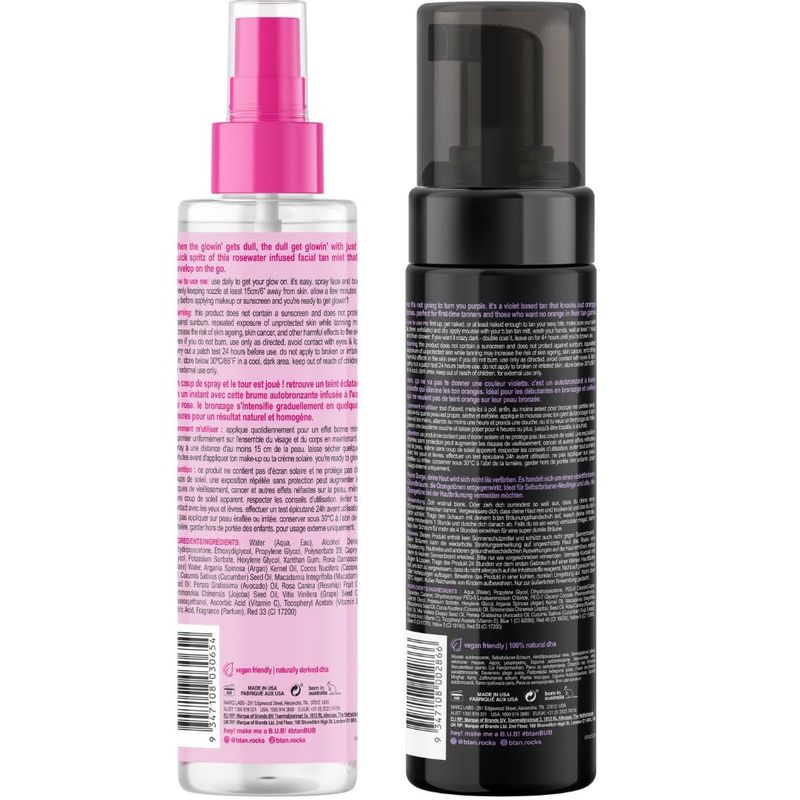 b.tan Violet Self Tan Foam &amp; Face Mist Kit Lovers Bundle - Dark Sunless Tanning Mousse, Bronzing Glow Gradual Facial Body Spray, Mitt Applicator, 1 Hour Express, No Fake Tanner Smell, 6.7 Fl Oz