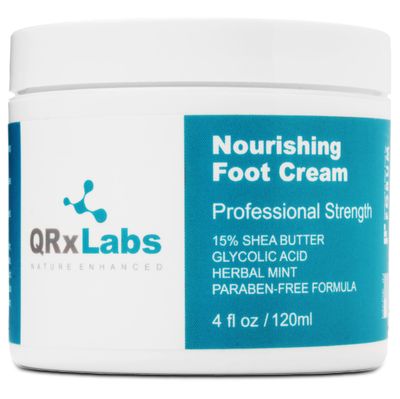 QRxLabs Shea Foot Cream 4 oz - Hydrating &amp; Cooling Formula with 15 Shea Butter, Spearmint, Vitamin E, Glycolic Acid - Non-Greasy, Quick-Absorbing, Paraben-Free - Repair Dry, Cracked Feet