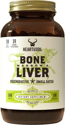 HEART &amp; SOIL - Grass-Fed Bone Marrow and Beef Liver Supplement - 3000mg, Desiccated Organ Blend for Mood, Bone, Joint, Tissue, Skin Health - Non-GMO, Allergen-Free - 180 Capsules