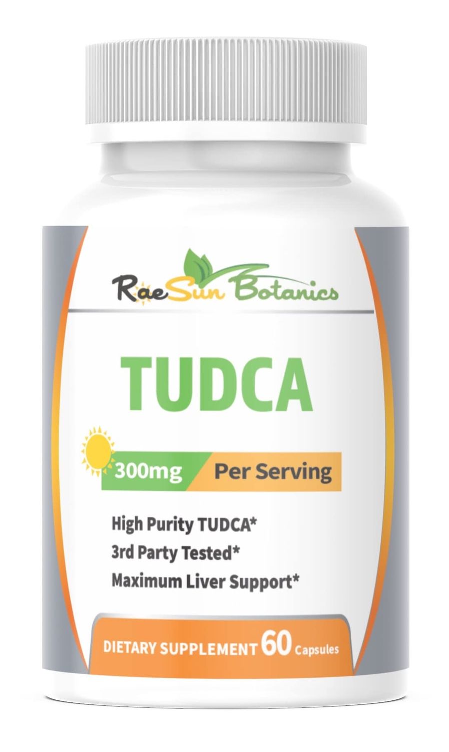 RaeSun Botanics TUDCA Tauroursodeoxycholic Acid, 60 Capsules 300mg Serving Premium Quality 3rd Party Tested Maximum Liver Support