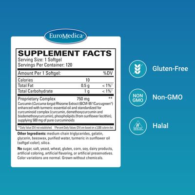 Euromedica CuraPro - Antioxidant Supplement for Brain &amp; Heart Health Support - Dietary Supplement with High-Potency Curcumin Complex - Kidney, Liver &amp; Immune Health Support - 120 Softgels