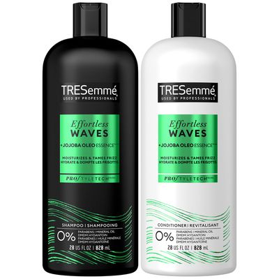 TRESemme Shampoo and Conditioner, Effortless Waves - Wavy Hair Products for Frizz Control, Shiny Hair, and Wave Definition, 28 Oz Ea