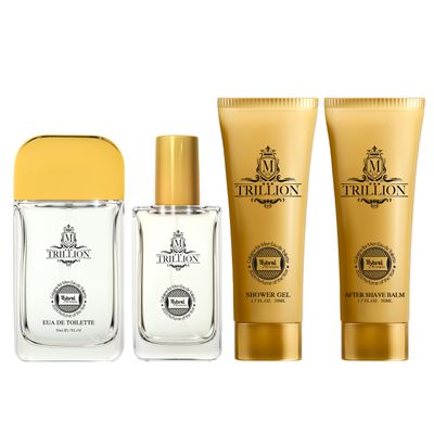 Hybrid &amp; Company Men Trillion 4-Piece Gift Set, 0.68 Fl.Oz Eau de Toilette, 50ml Perfume, After Shave Balm, Shower Gel