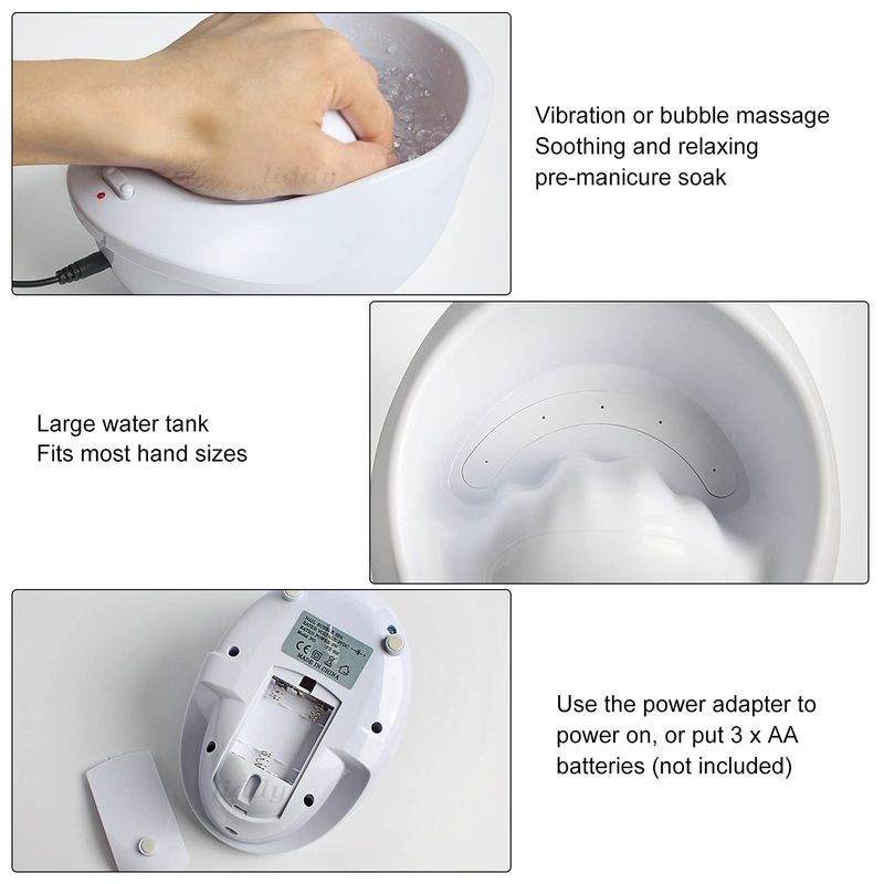 HURRISE Electric Nail Soaking Bowl, Nail Polish Remover Bowl, Vibration Bubble Hand Spa Massage Machine for Beauty Salon and Home, Nail Art Manicure Hand Care Tool US