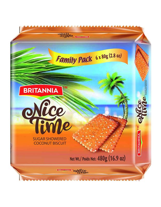 Britannia Nice Time 16.9oz 480g - Delicious Coconut Biscuit Crunchy - Kids Favorite Breakfast &amp; Tea Time Snacks Pack of 1