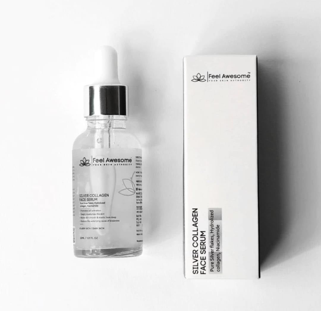 Feel Awesome Collagen Booster Serum with 24k Silver Helps in Skin Tightening, Reducing Fine Lines &amp; Boosting Collagen No Artificial Fragrance 1.01 Fl Oz 30 Ml