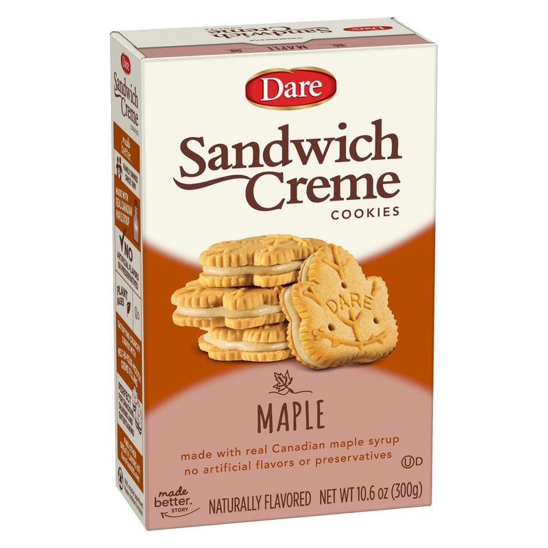 Dare Maple Leaf Creme Cookies a Classic Canadian Cookie Made with Real Maple Syrup, Peanut Free a 10.6 Ounces Pack of 12