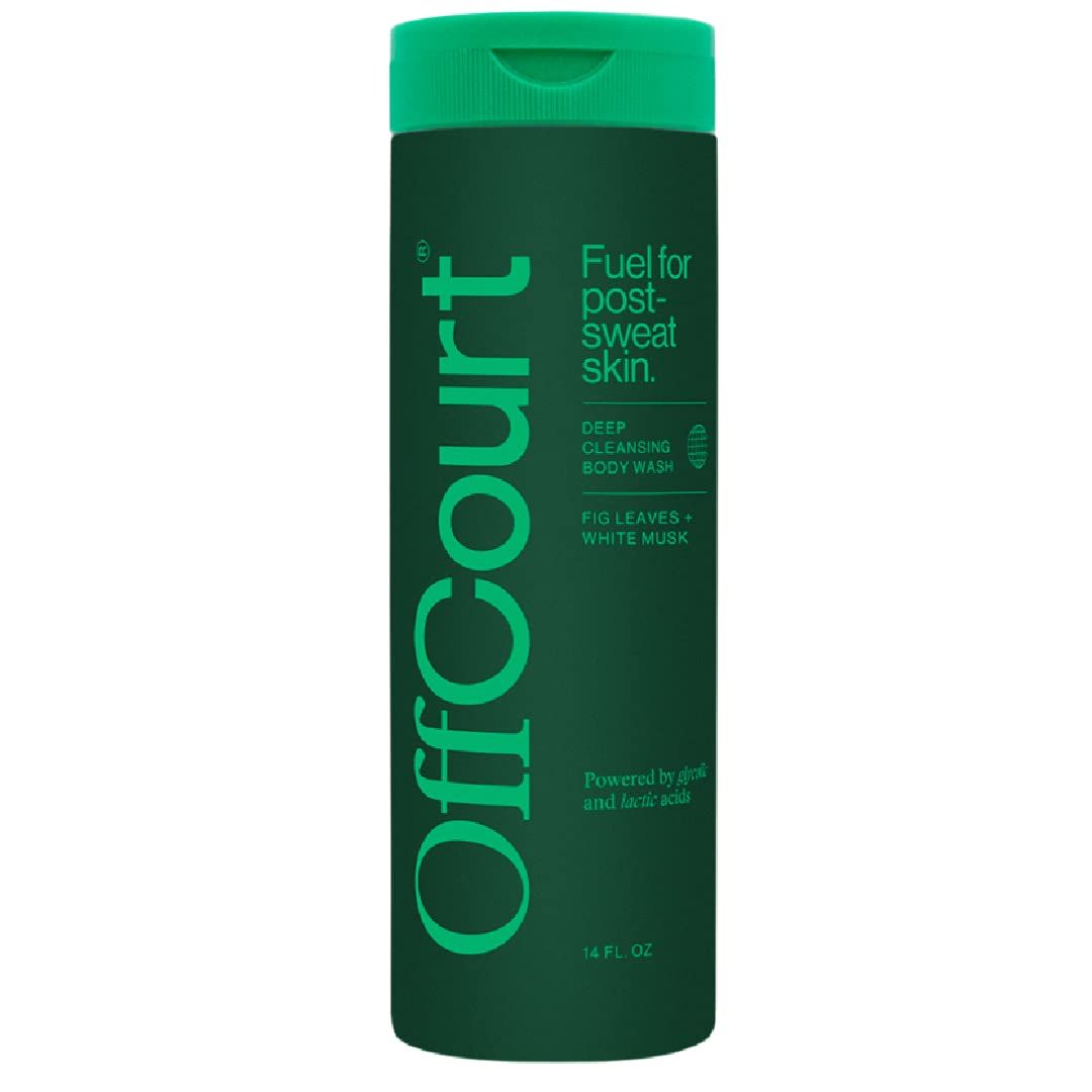 OffCourt Sulfate-Free Body Wash for Men &amp; Women - Non-Drying Exfoliator with Glycolic &amp; Lactic Acids Leaves Skin Fresh &amp; Smooth with Fig Leaves and White Musk Scent, 14 Fl. Oz Pack of 1