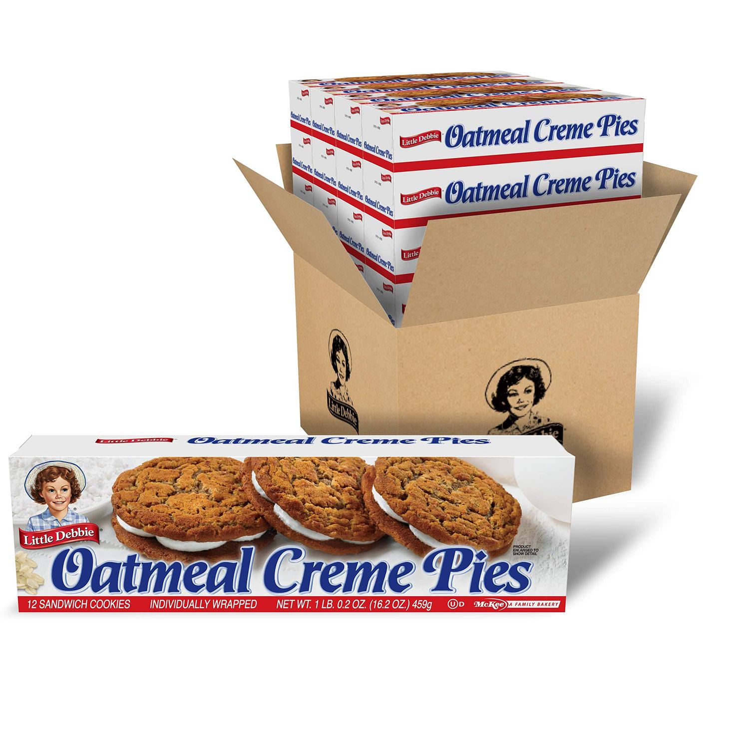 Little Debbie Oatmeal Creme Pies, 192 Soft Oatmeal Cookies with Creme 16 Boxes