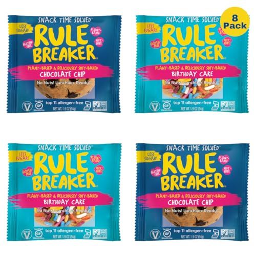 Rule Breaker Snacks Vegan Gluten Free Variety Pack Blondie Brownie Cookies Plant-Based, Dairy, Nut, Soy, Allergen Free, Kosher Soft-Baked, Great for lunchboxes Snacks for Kids and Adults Pack of 8