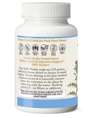 Eclectic Herb - Premium Freeze Dried Milk Thistle Capsules Dietary Supplement Liver Support, Detox, Cleanse Maintain Natural, Non-GMO, Vegan 120 CT 600 mg