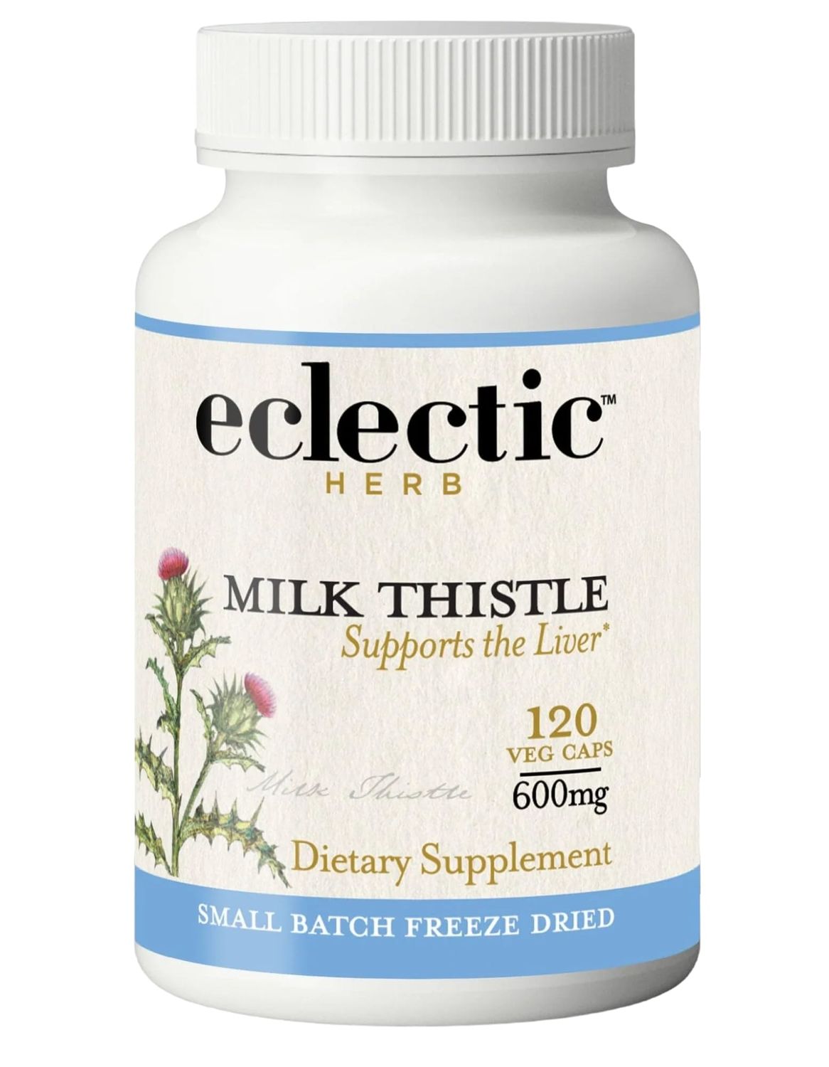 Eclectic Herb - Premium Freeze Dried Milk Thistle Capsules Dietary Supplement Liver Support, Detox, Cleanse Maintain Natural, Non-GMO, Vegan 120 CT 600 mg