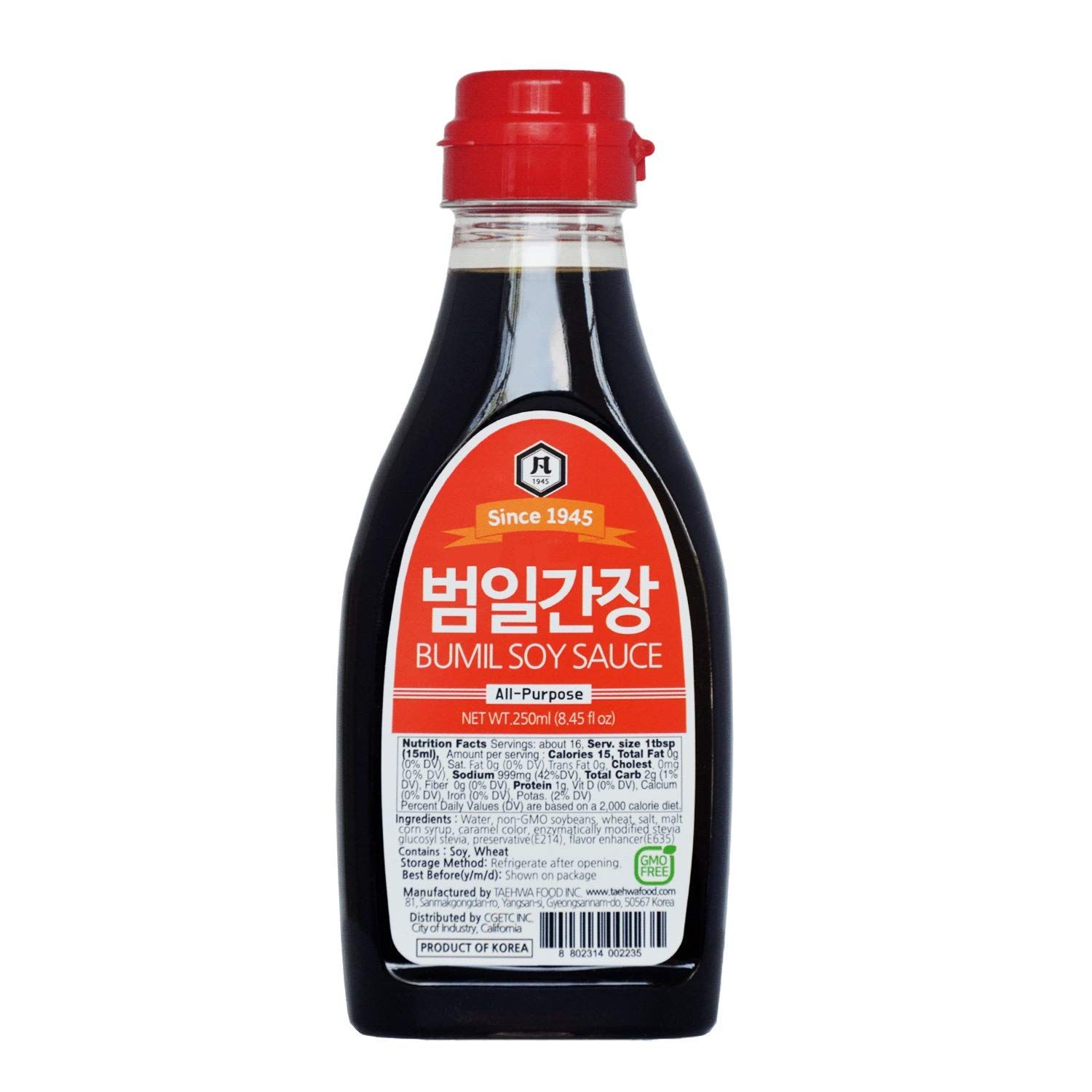 Taehwa Food Bumil All Purpose Soy Sauce, 8.45fl oz, Premium Essential Korean Organically Brewed GMO Free Sauce for Tasty Seasoning and Dip, Brings Out Authentic Flavor for Stir-Fry Grilled Meat &amp; Fish