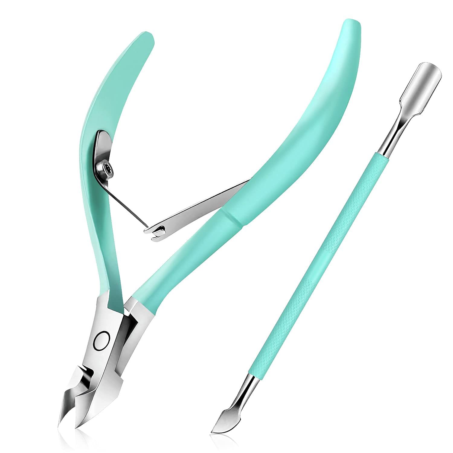 Easkep Cuticle Trimmer with Cuticle Pusher, Professional Cuticle Remover Sturdy Pedicure and Manicure Tool for Healthy Nails D501-Green