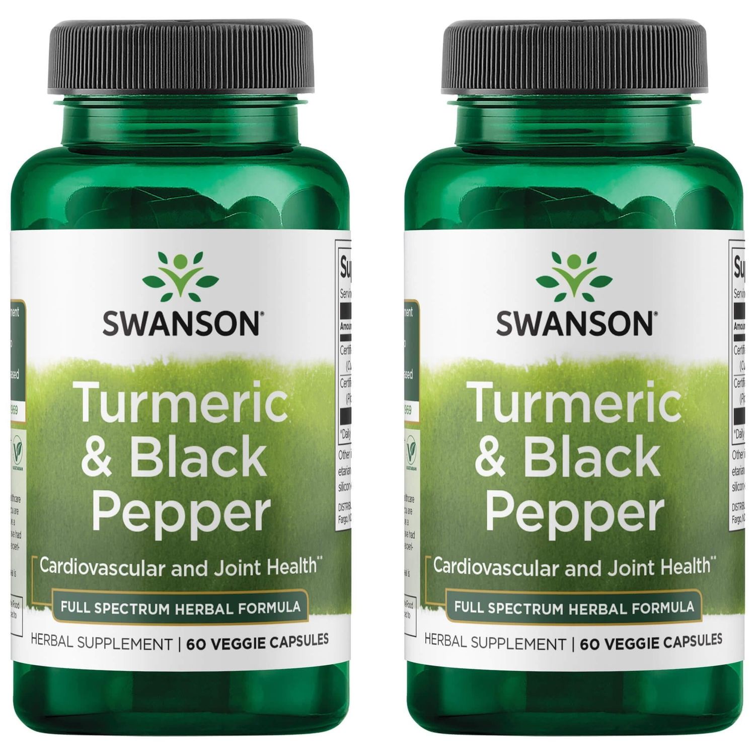 Swanson Turmeric &amp; Black Pepper - Organic Joint Health, Heart Health, Digestion, &amp; Liver Support Supplement - Natural Formula for Enhanced Bioavailability &amp; Absorption - 60 Veggie Capsules 2 Pack