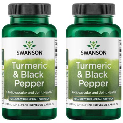 Swanson Turmeric &amp; Black Pepper - Organic Joint Health, Heart Health, Digestion, &amp; Liver Support Supplement - Natural Formula for Enhanced Bioavailability &amp; Absorption - 60 Veggie Capsules 2 Pack
