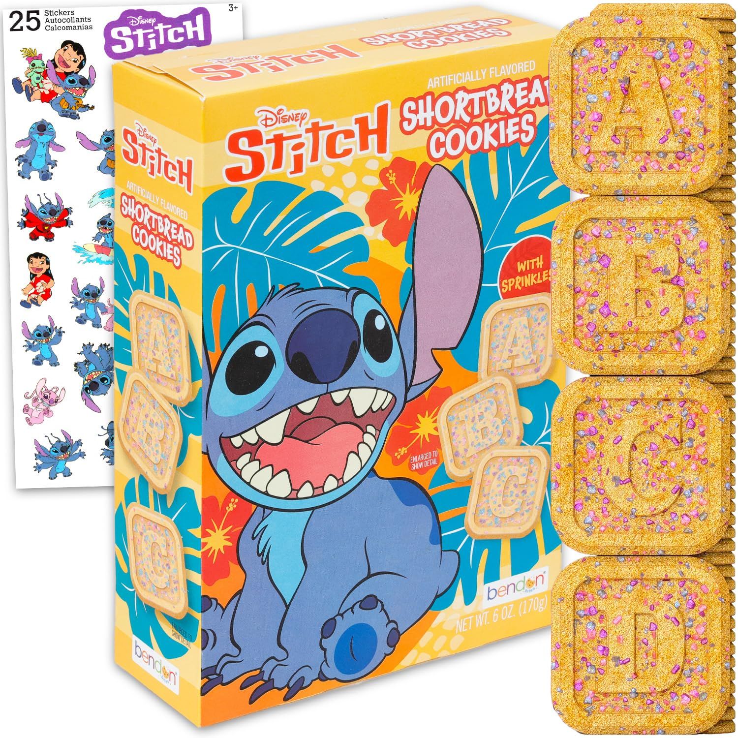 Disney Lilo and Stitch Shortbread Cookies Snack Box 6oz - Pantry Birthday Party Favors Cookie Pack Bundle with Stitch Sprinkled Cookie Sweet Treats, Stickers Kids Snacks for School Lunch