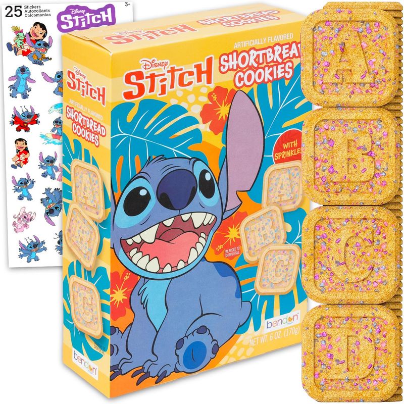 Disney Lilo and Stitch Shortbread Cookies Snack Box 6oz - Pantry Birthday Party Favors Cookie Pack Bundle with Stitch Sprinkled Cookie Sweet Treats, Stickers Kids Snacks for School Lunch