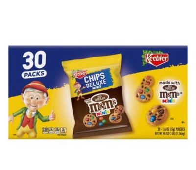 Keebler On-the-Go Rainbow Chips Deluxe Cookies Individually Wrapped, Mini Chocolate Chip Keebler Cookies with Real M&amp;M&#39;s Rainbow Mini Cookies, Travel Snacks 30 packs, 48 oz Box