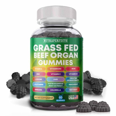 Sugar Free Grass-Fed Beef Organ Supplement Gummies with HMB, Leucine, Vitamin A, B12, C, D3 Supports Muscle Growth, Cognitive Function, Energy, Detoxification Desiccated, Pasture Raised, Grain Free