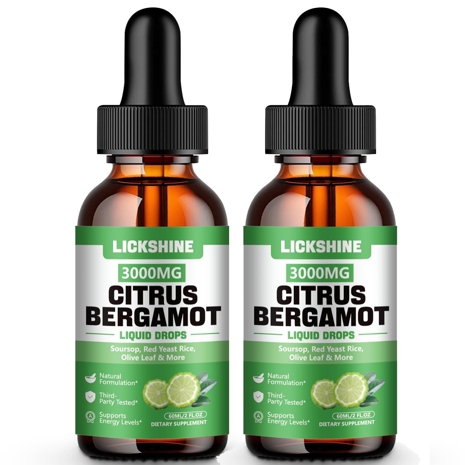 lickshine 2 Pack 3000mg Citrus Bergamot Liquid Drops - High Absorption - Cholesterol Lowering Supplement for Immune Support Healthy Anti-Aging, Hight Cholesterol - Soursop Bitters Liquid, 4 Fl Oz