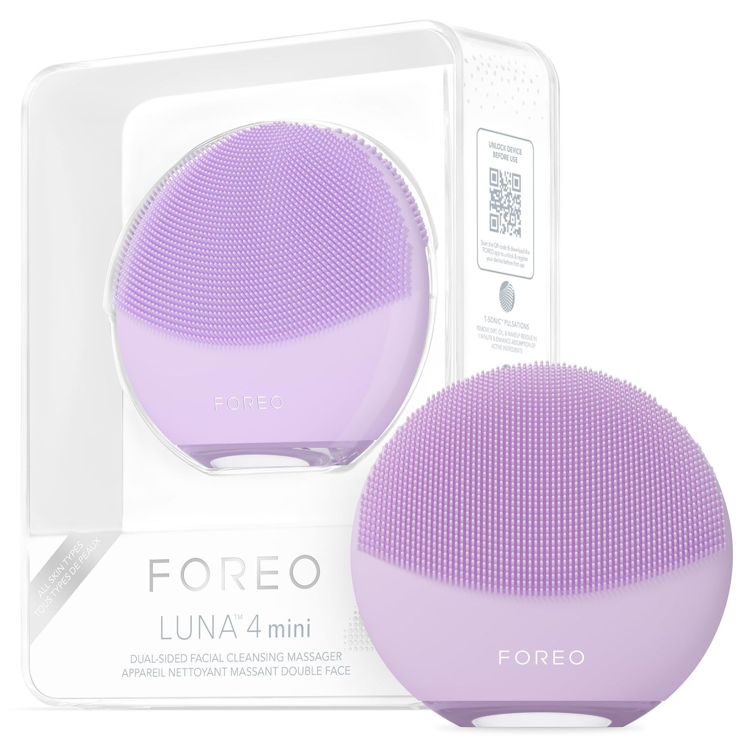 FOREO LUNA 4 mini Face Cleansing Brush &amp; Massager - Premium Face Care -Enhances Absorption - Simple Skin Care Tools - For All Skin Types- Lavender