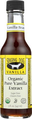 Singing Dog Vanilla, Organic Pure Vanilla Extract, 5 Fluid Ounce Bottle, Whole Vanilla Bean Inside