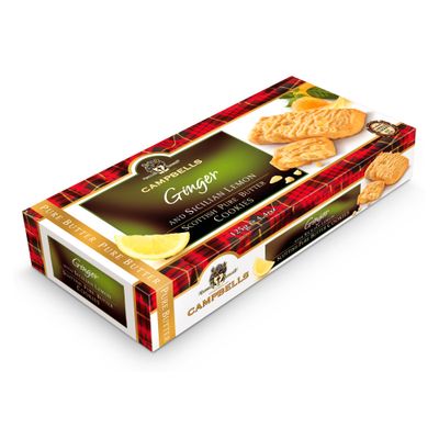 Campbells Shortbread with Ginger &amp; Sicilian Lemon Scottish Pure Butter Spice Cookies Gourmet Food for Special Occasions Delicious Soft Baked British Snacks 4.41 Oz