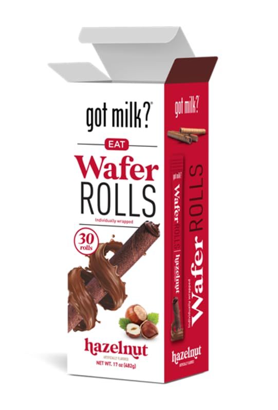 got milk? Wafer Rolls, Hazelnut, 17-ounce Box with 30 Rolls, Individually Wrapped Rolled Wafer Spirals with Filling, Hazelnut Wafer Cookies for Dessert or Snack, Retail Pack