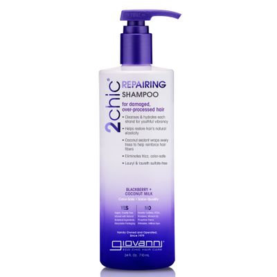GIOVANNI 2chic Ultra-Repairing Shampoo Set - For Damaged, Over-Processed Hair, Helps Restore Hair&#39;s Natural Elasticity, Blackberry &amp; Coconut Oil, Argan, Shea Butter, Color Safe - 24 Fl Oz Each
