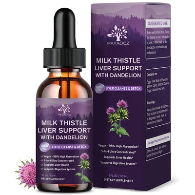 2 Pack Milk Thistle Liquid Drops Silymarin 1000mg, Liver Supplement Detox &amp; Cleanse with Dandelion &amp; Artichoke, Milk Thistle Organic Extract for Support Repair Liver Health, Vegan, Non-GMO, 1 Fl Oz